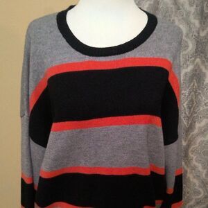 5/$50 Forever 21 Large Gray Black & Coral Striped Crewneck Sweater